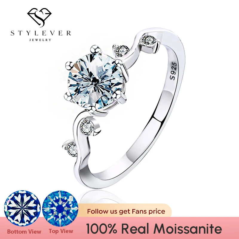 Stylever Original 1CT Shiny Moissanite Diamond Round Engagement Rings for Women 925 Sterling Silver Wedding Luxury Fine Jewelry