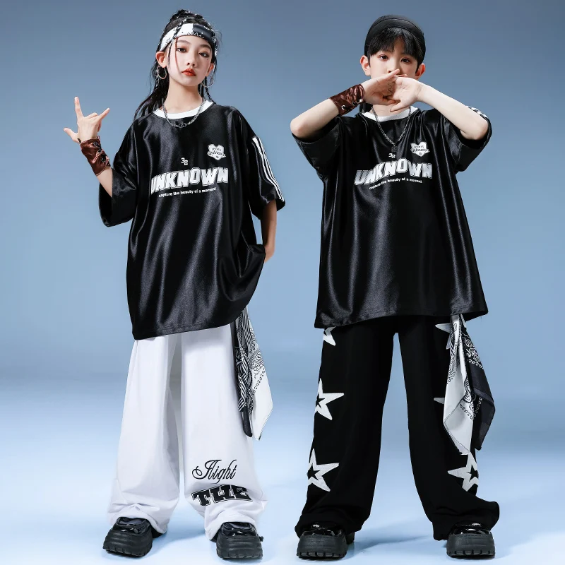 Jungen Hip Hop Übergrößen T-Shirt Cargo Baggy Pants Mädchen Street Dance Kleidung setzt Kinder Jazz Kostüme Kinder Ballsaal Streetwear