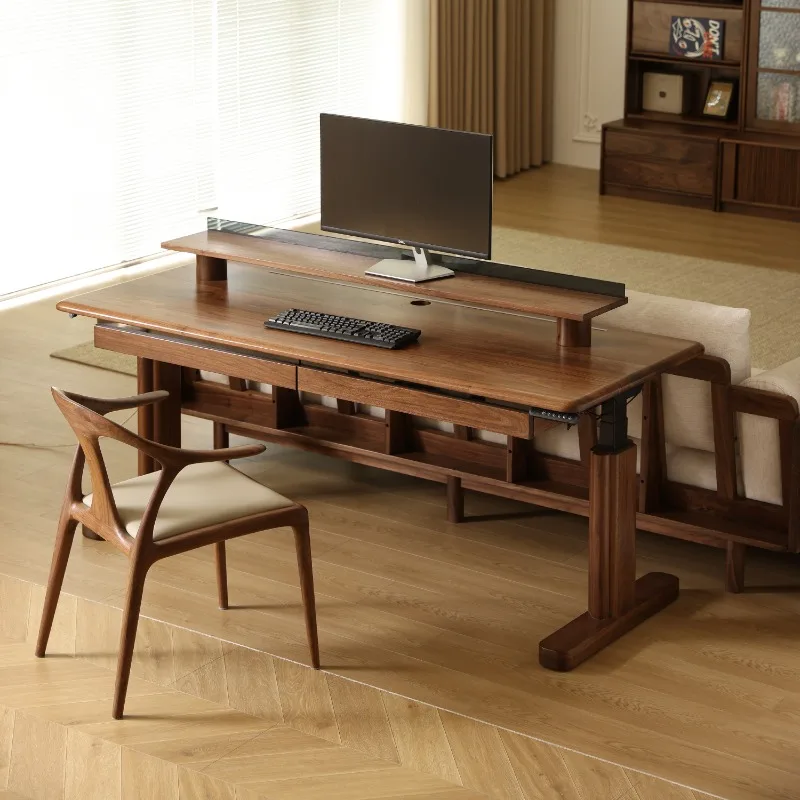 North American black walnut electric lifting table solid wood learning desk computer table worktable bar table e-sports