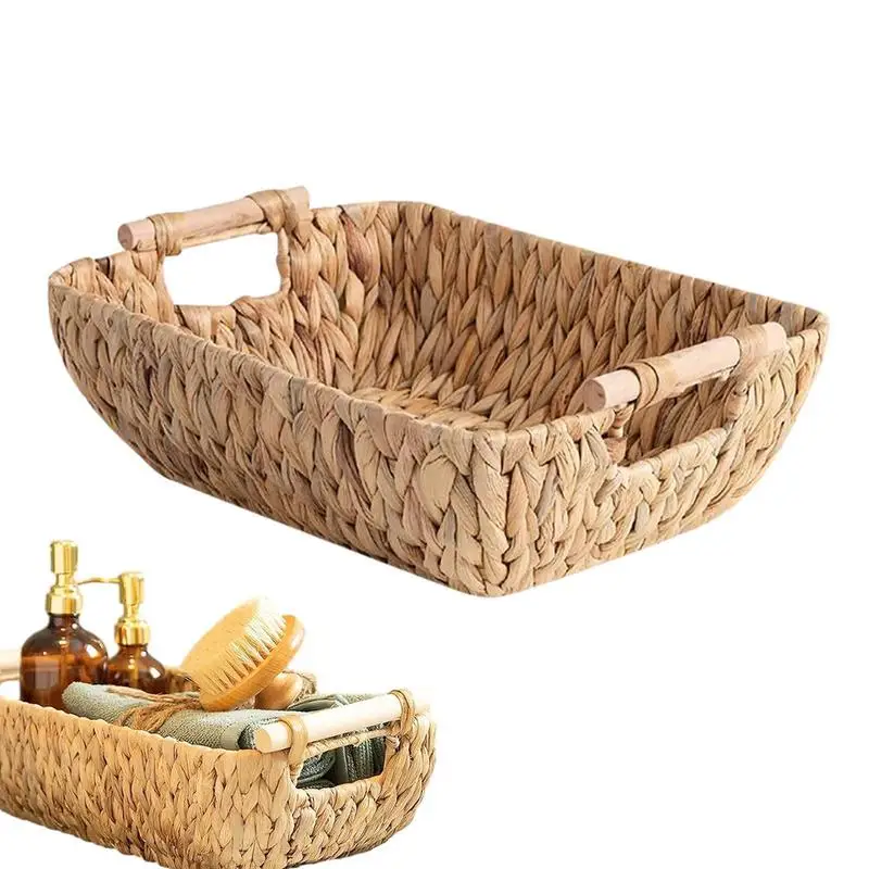 

Wicker Storage Basket Bedroom Storage Basket Rectangle Woven Small Table Organization Basket With Wooden Handle Wicker Organizer