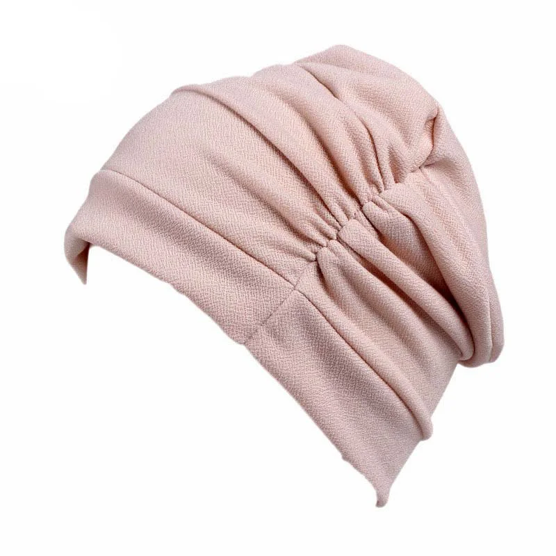 Mulheres muçulmanas cor sólida interior hijab chapéu turbante plissado gorros macios bonnet perda de cabelo lenço câncer quimio boné turbante mujer