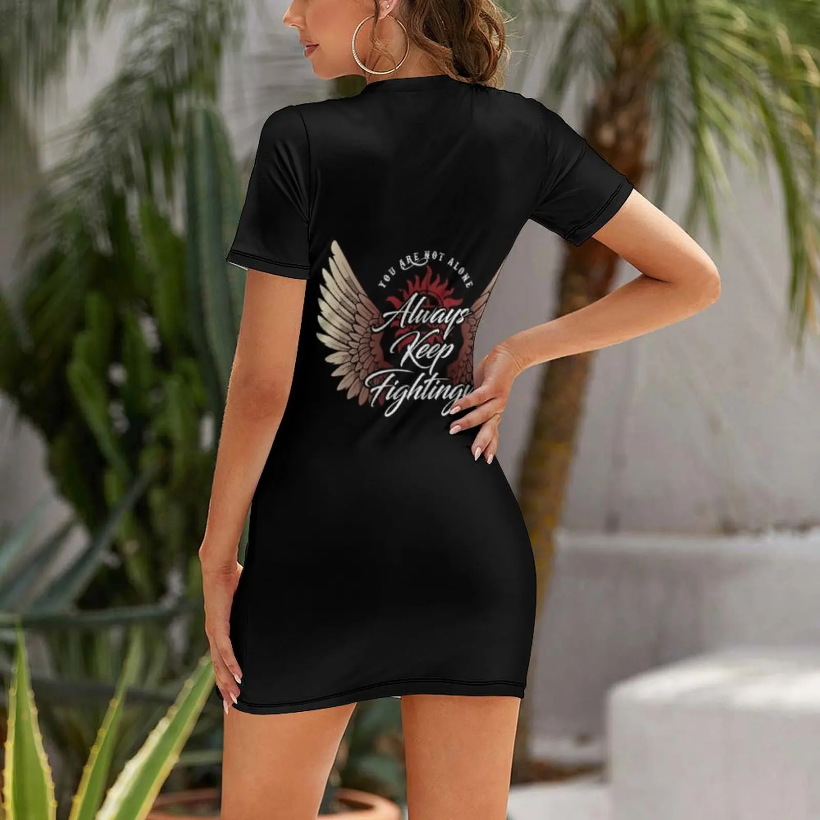 Always Keep Fighting - Angelic Short Sleeved Dress Women's dress summer women's dress 2024