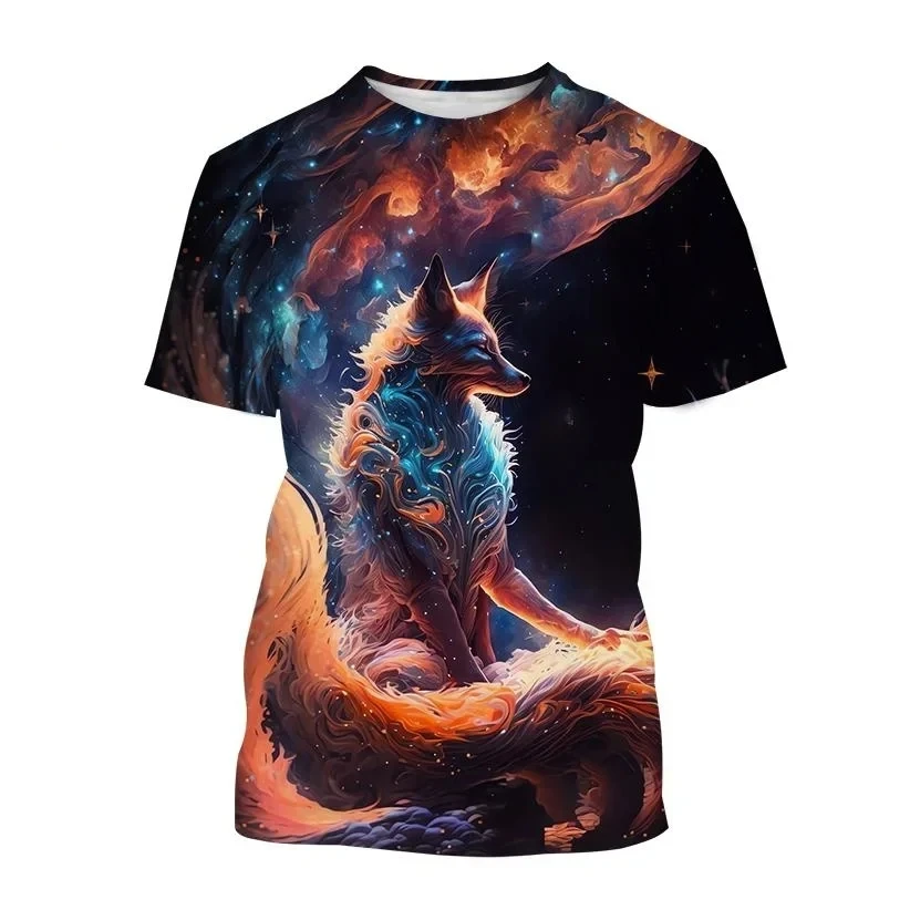 2024 New Fashion Men's Tshirt 3D Animal Polar Fox Print Summer Casual Short Sleeved Tee Oversized Round Neck Street Clothing Top