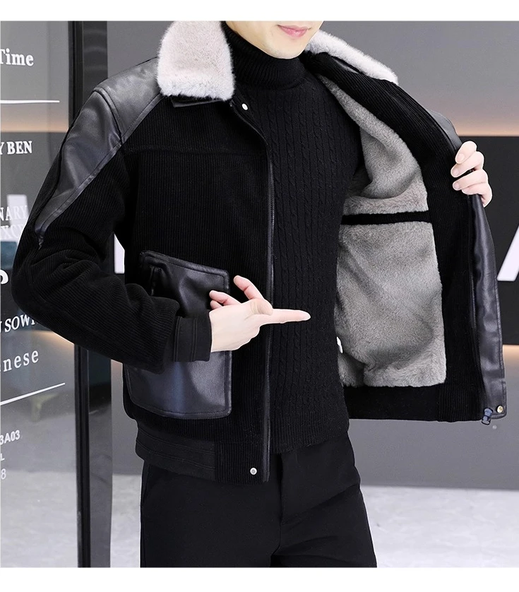 2025 Autumn Winter New Hot Sale Retro Fur Collar Corduroy Thickened Coffee Color Apricot Color Black Cotton Jacket