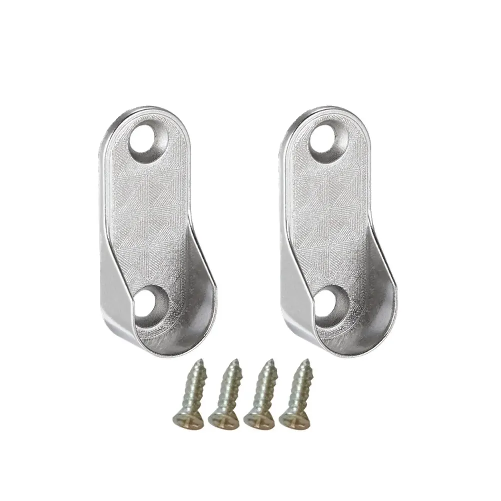 1 Set Oval Closet Rod End Supports Furniture Wardrobe Tube Support Bracket Clothes Hanging Rod Holder (with 4Pcs Screws)