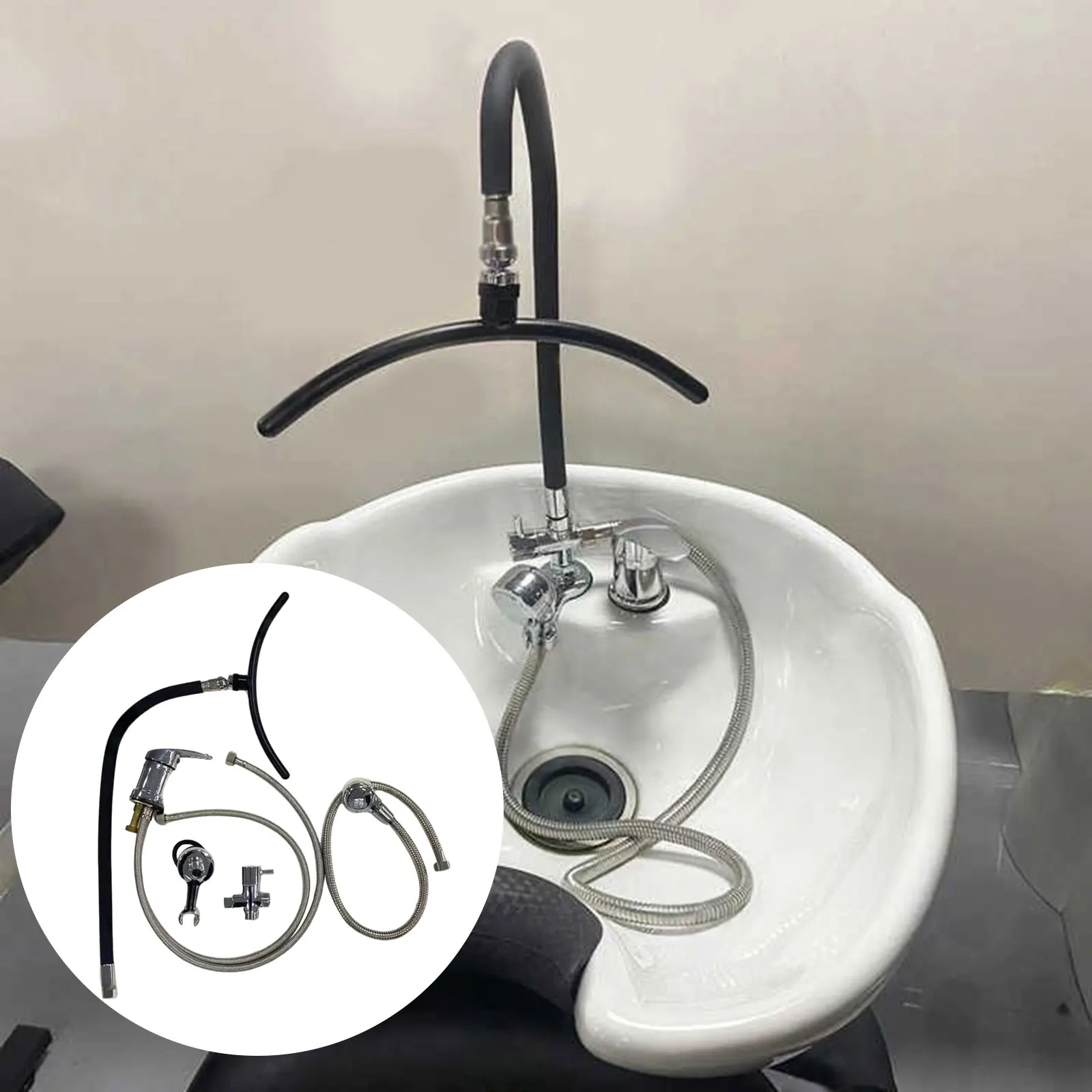 

Head Spa Equipment Frame Adjustable Shampoo Bowl Attachment Rack Shower Shampoo Bed Accessories for SPA Salon Barber Shop