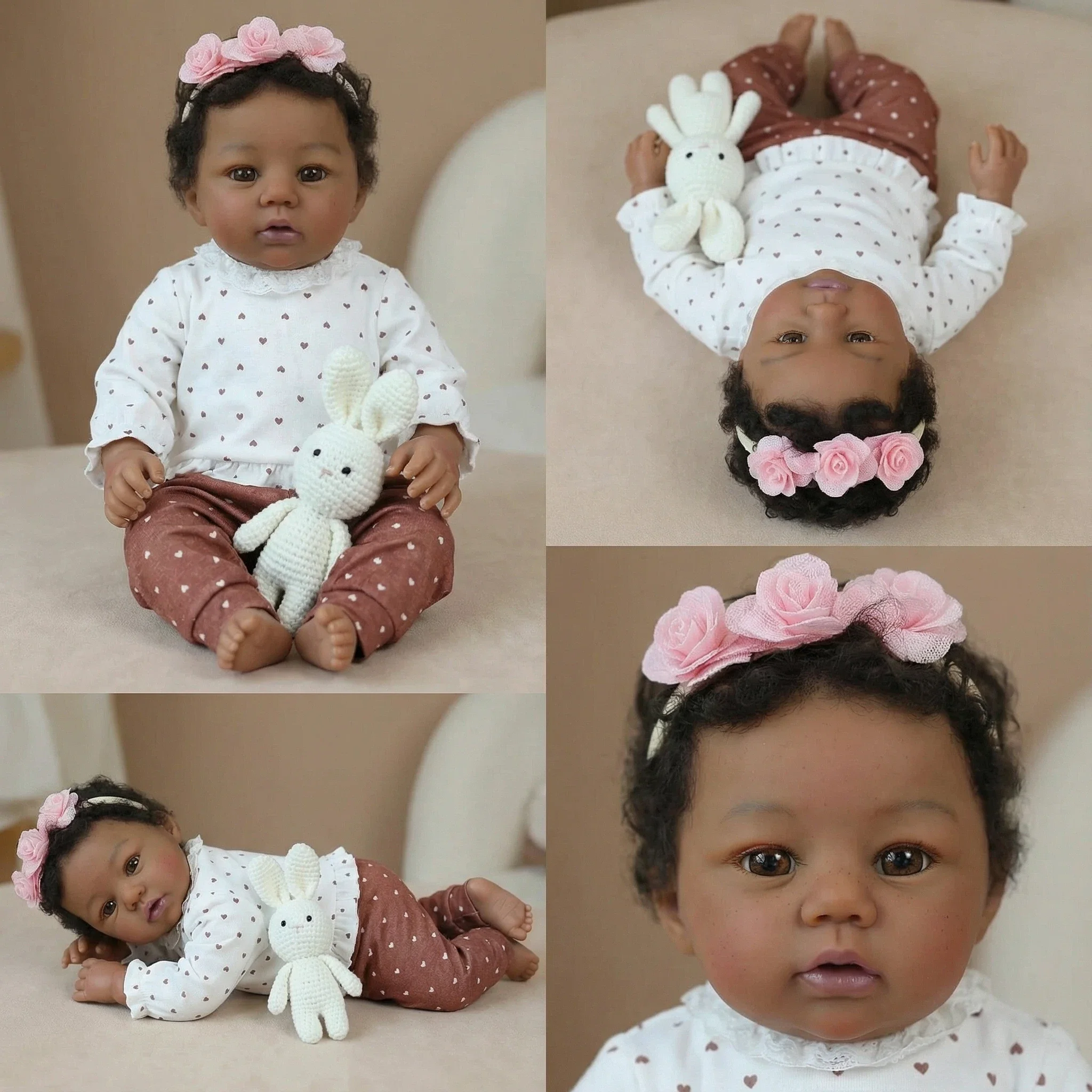 NPK 18インチ等身大リボーンドール アビゲイル ブラウン肌色 ソフトボディ 手植えヘア付き コレクターズドール