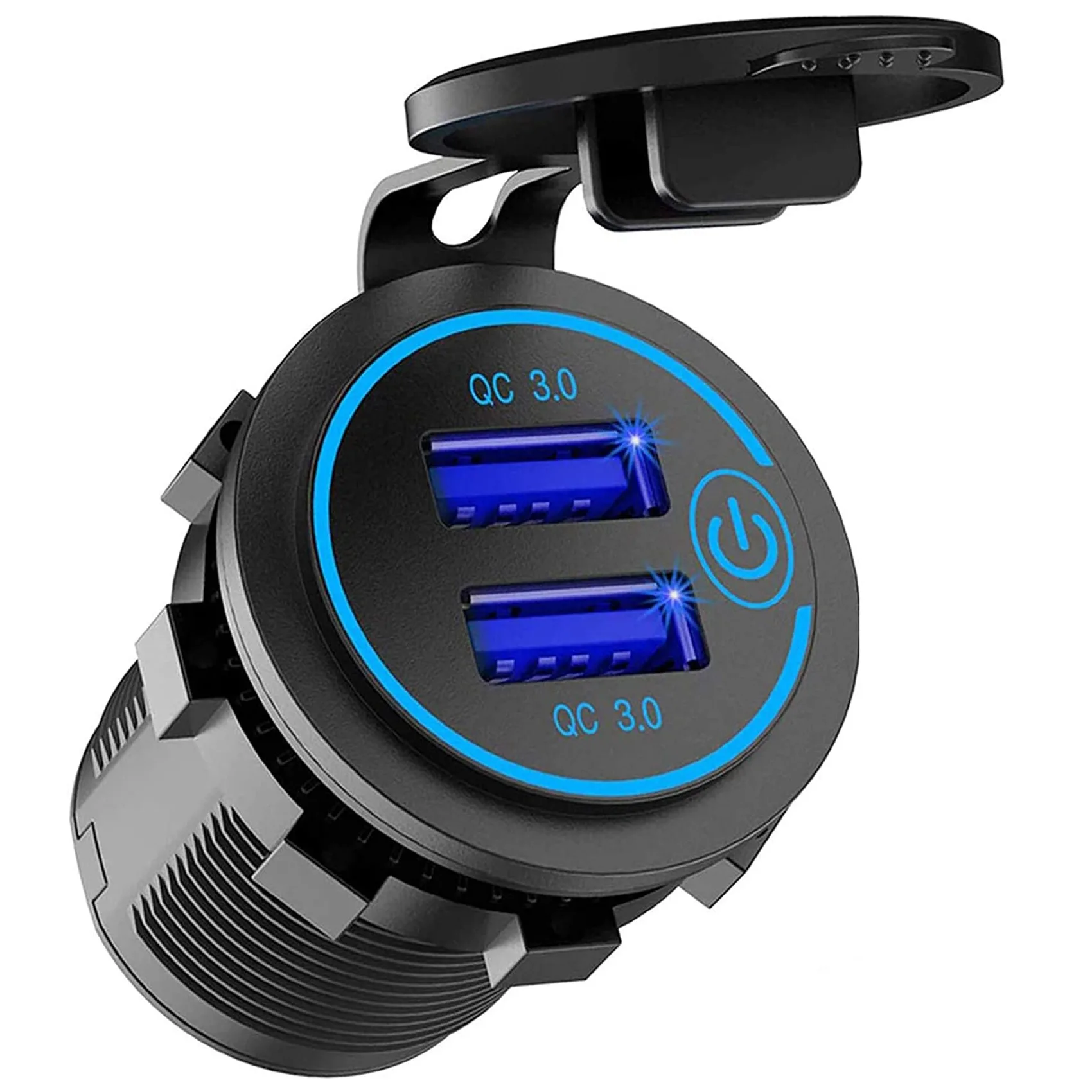 12V USB Outlet, Dual QC 3.0 USB Car Charger with Switch, 36W USB Waterproof Power Outlet Charger(with 1.1Inch Puncher)