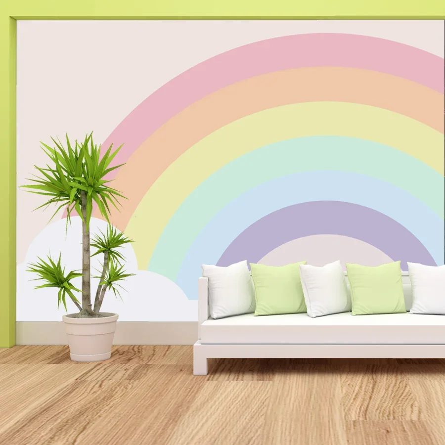 Cartoon Peel and Stick Wallpapers for Living Room Accept Wall Papers Home Decor Rainbow Cloud Baby TV Sofa Stripe Murals Panel