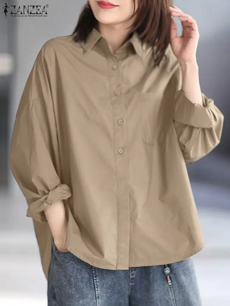 ZANZEA Fashion Oversize Shirt Women Autumn Lapel Neck Long Sleeve Blouse Casual Loose Tops Female Stylish Solid Blusas Chemise