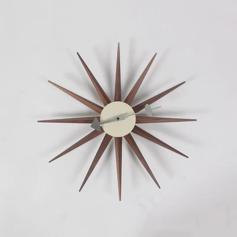 

Mid Century Wall Clock Walnut Wooden Starburst Clock Replica George Nelson Sunburst Clock for Decorative Office Wall Living Room