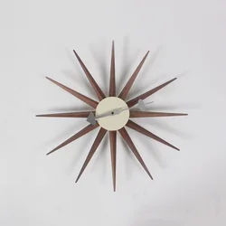 Mid Century Wall Clock Walnut Wooden Starburst Clock Replica George Nelson Sunburst Clock for Decorative Office Wall Living Room