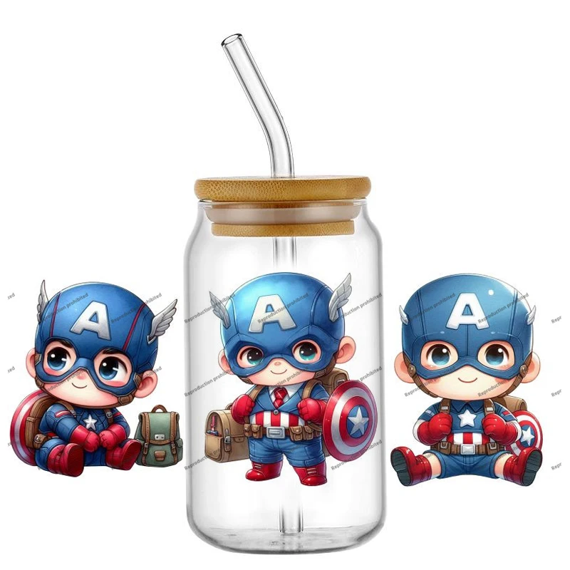 

New Arrival Superhero Series UV DTF Cup Mug Wraps Car Sticker DIY Deca For 16oz Libbey Glass Creative Cup Label