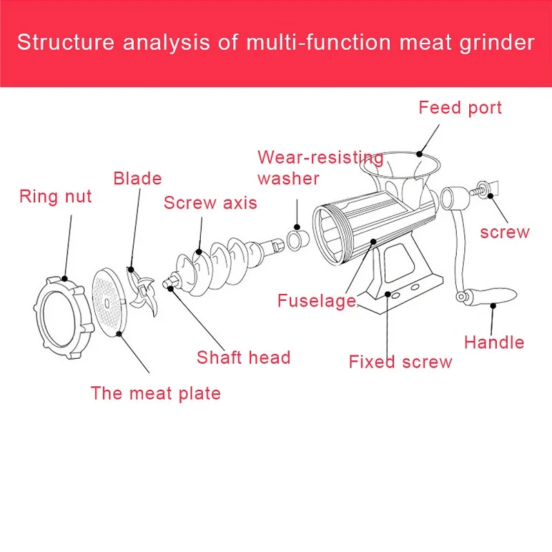 Foods Grade Multifunction Manual Meat Grinder Filling Sausage Machine Household Hand Shake Vegetable Garlic Grinding Chopper