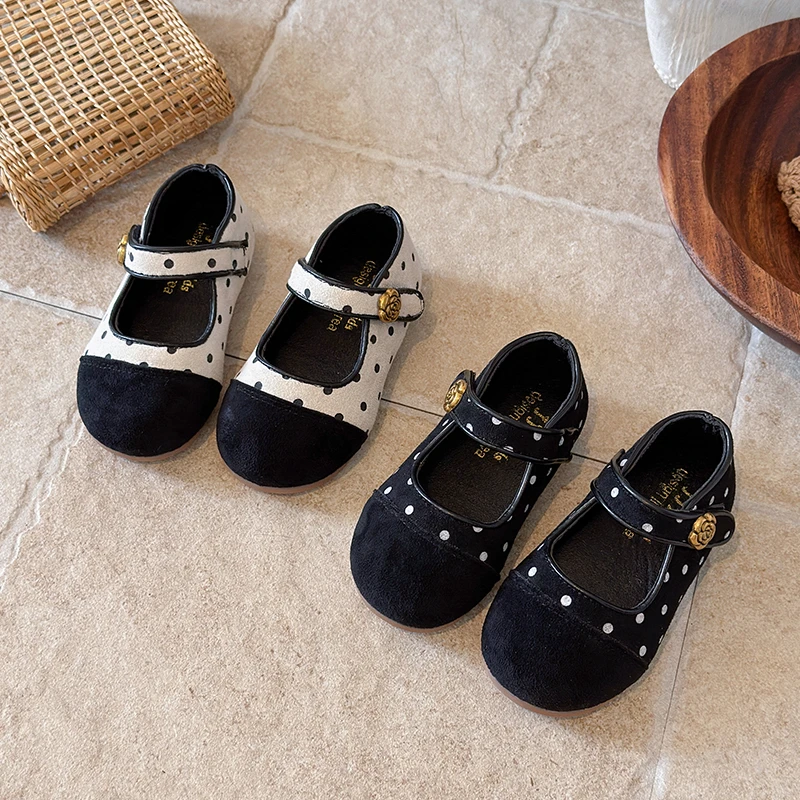 Girls' Lightweight Leather Shoes Korean Polka Dot Design Soft Sole Children's Single Shoe Comfortable Kid's Shoes Size 21-30