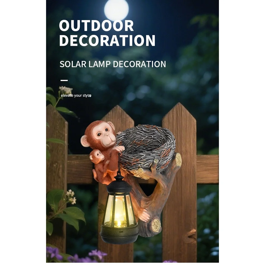 Fence Decoration Solar Monkey Light Charming Animal Motif Weather Resistant Resin Soft Yellow Glow For Night Illumination