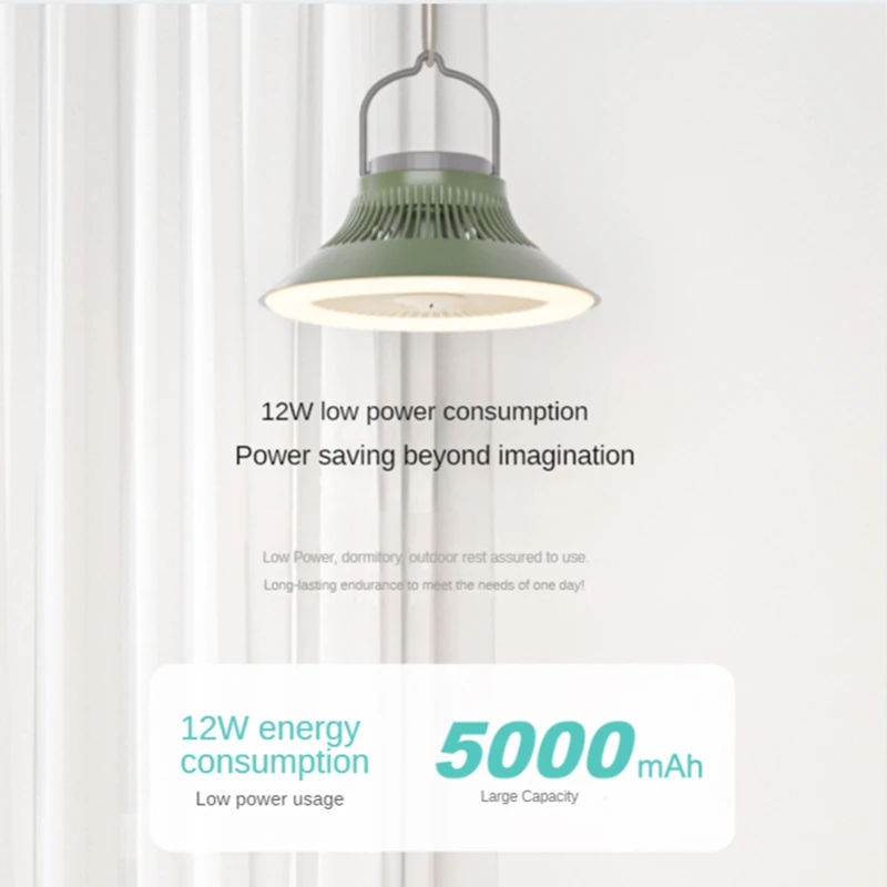 5000Mah التخييم مروحة قابلة للشحن سطح المكتب المحمولة التعميم اللاسلكية سقف مروحة كهربائية مع قوة البنك LED الإضاءة