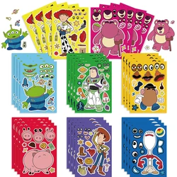 8/16 fogli Disney Toy Story Puzzle Stickers Game Make a Face bambini fai da te assemblare Jigsaw giocattoli per bambini decorazione regali per feste a tema