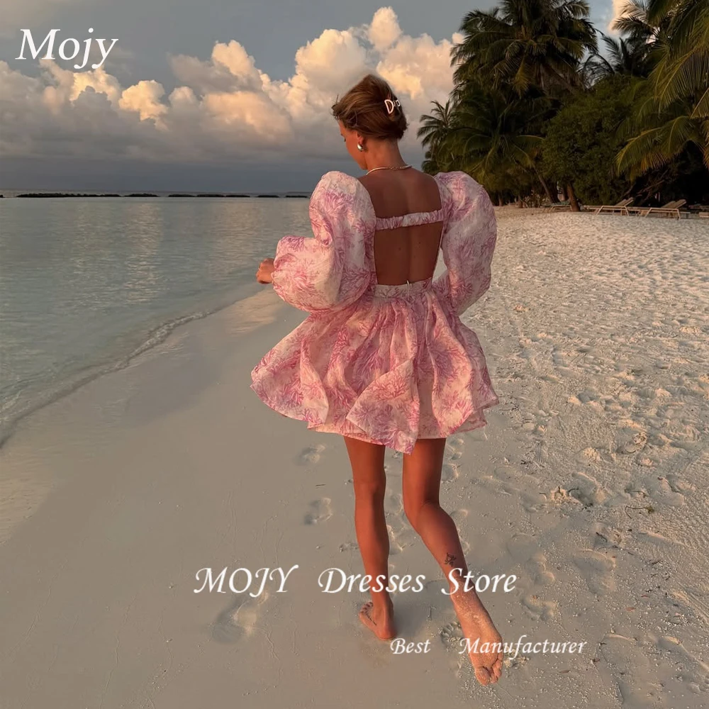 

Mojy New sexy V-neck Puff Sleeve Three-dimensional Flower Waist Large Party Beach Short Dress Customized Mini-Length Dresses