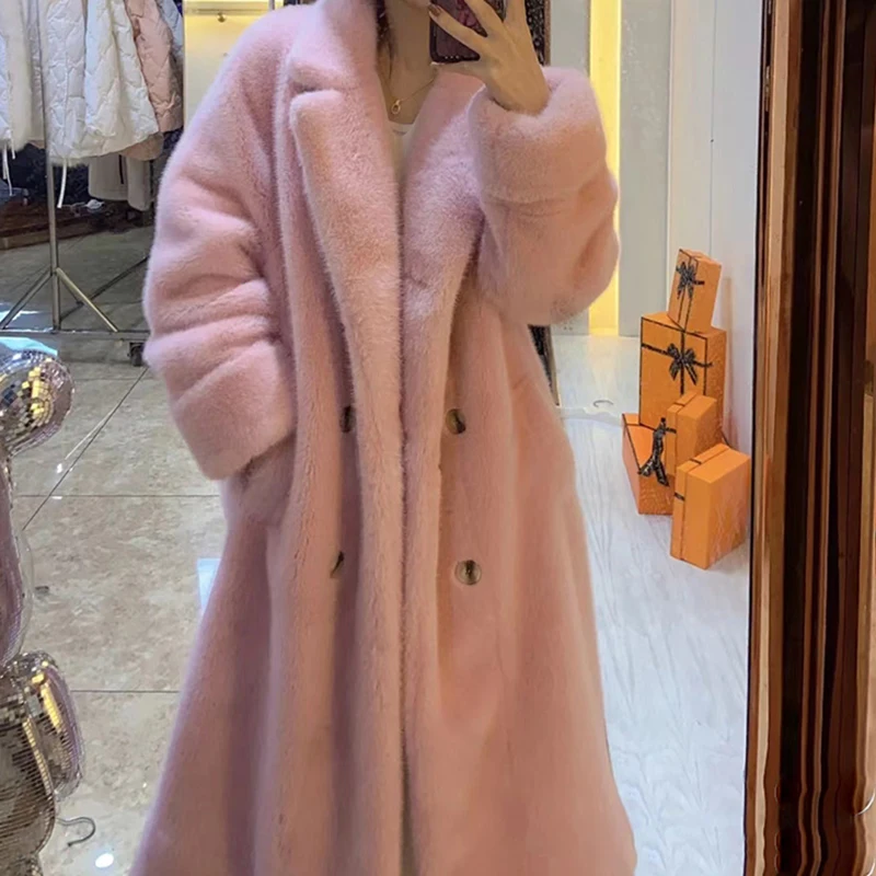 

High Quality Imitation Mink Faux Fur Coat Women Winter Fashion And Luxury Neck Long Sleeve Fluffy Short Faux Fur Jacket Crop Top