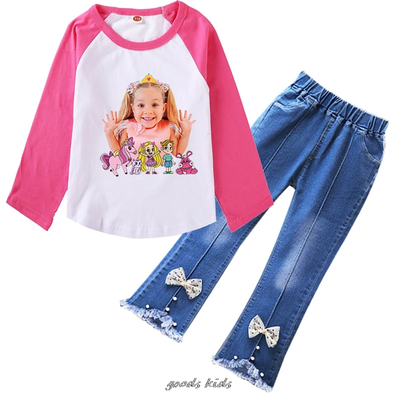 

Lovely Like Nastya Show Clothing Sets Girls Casual Long Sleelve Tshirt Pants Child Outerwear Clothing Set Teen Sportswear Suits