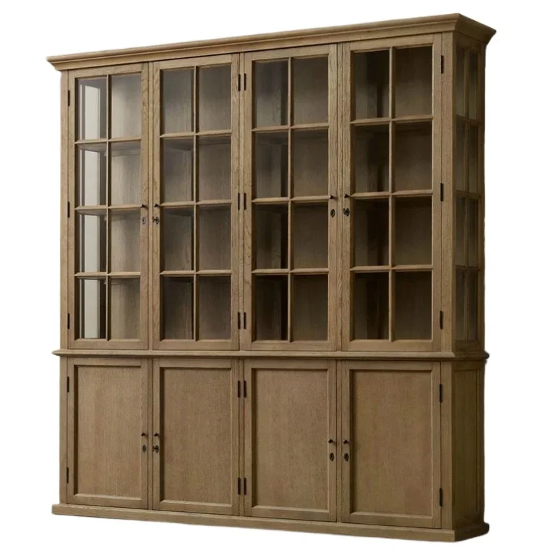 

French French country American solid wood wardrobe four doors solid wood door heaven and earth lock wardrobe all solid wood