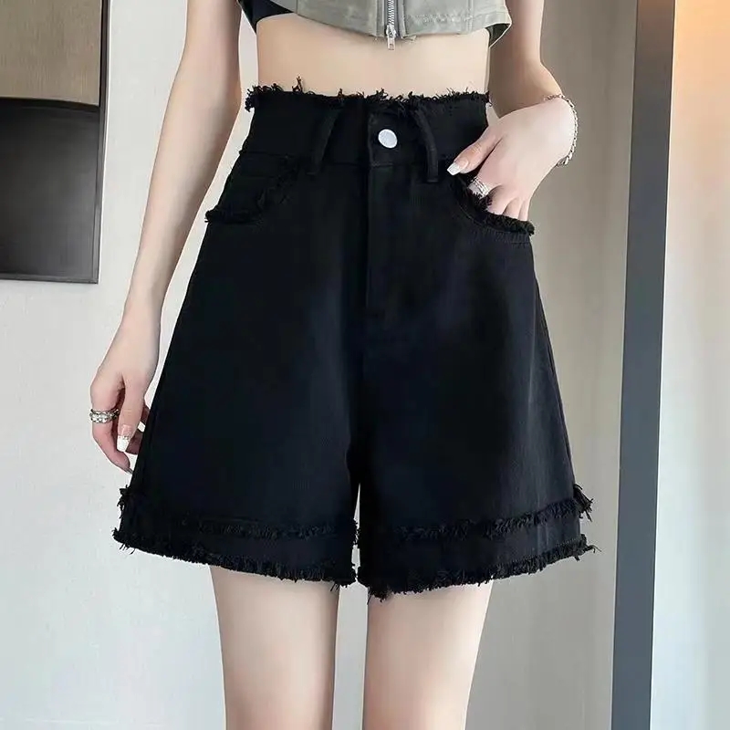 Women's Denim Shorts Women's Mid Length Spring/summer High Waisted A-line Version Loose Fitting Fashion Wide Leg Quarter Pants