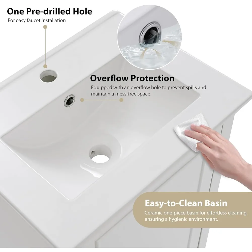 mobiletto singolo compatto e moderno da 20 pollici in legno con lavabo e anta portaoggetti per piccoli bagni