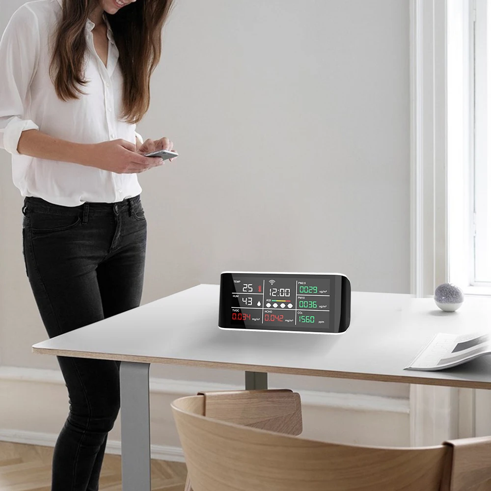 Alat Analisa Gas Genggam untuk Dalam Ruangan dengan Konektivitas WiFi, Detektor PM2.5 HCHO CO2, Meter TVOC, Instrumen Kualitas Udara NDIR yang Dapat Diisi Ulang