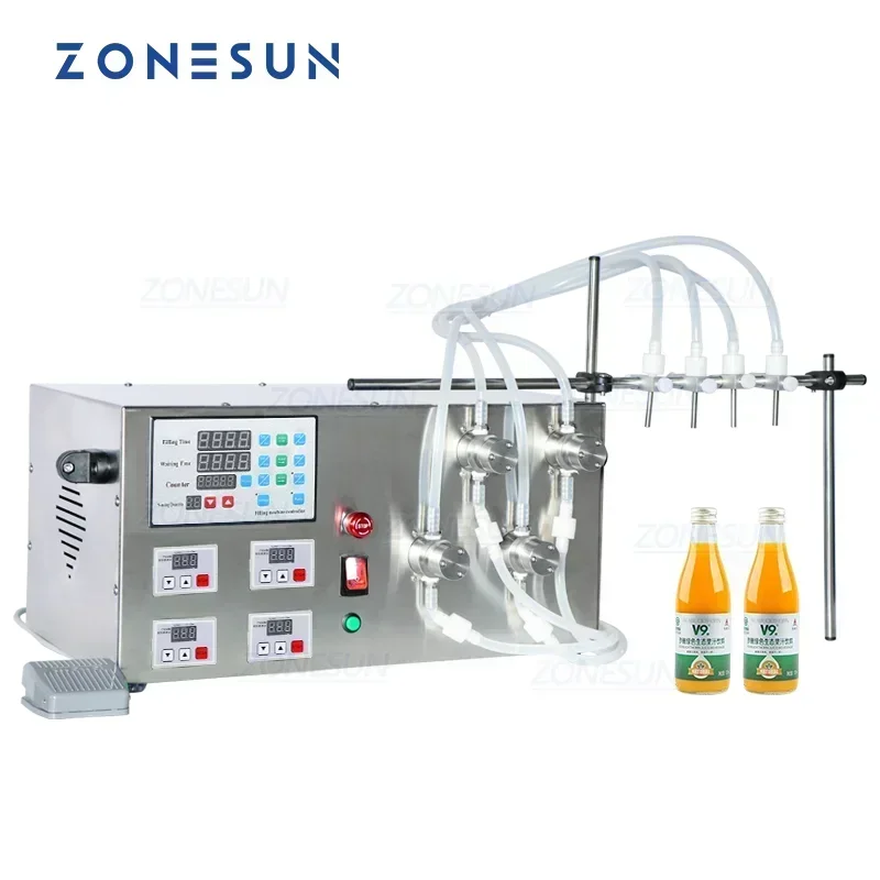

ZONESUN ZS-YTMP4S 4-головочный магнитный насосный дозатор для соков, соевого молока, уксуса и других жидкостей в бутылках