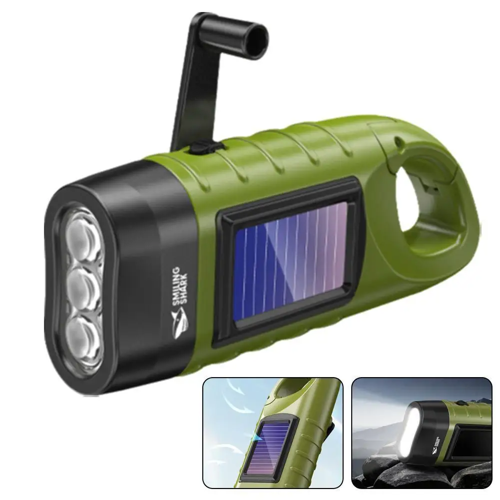 Portable LED Flashlight Tent Light Hand Crank Dynamo Solar Power Torch For Outdoor Camping Hiking Long-range Emergency Lantern ﻿