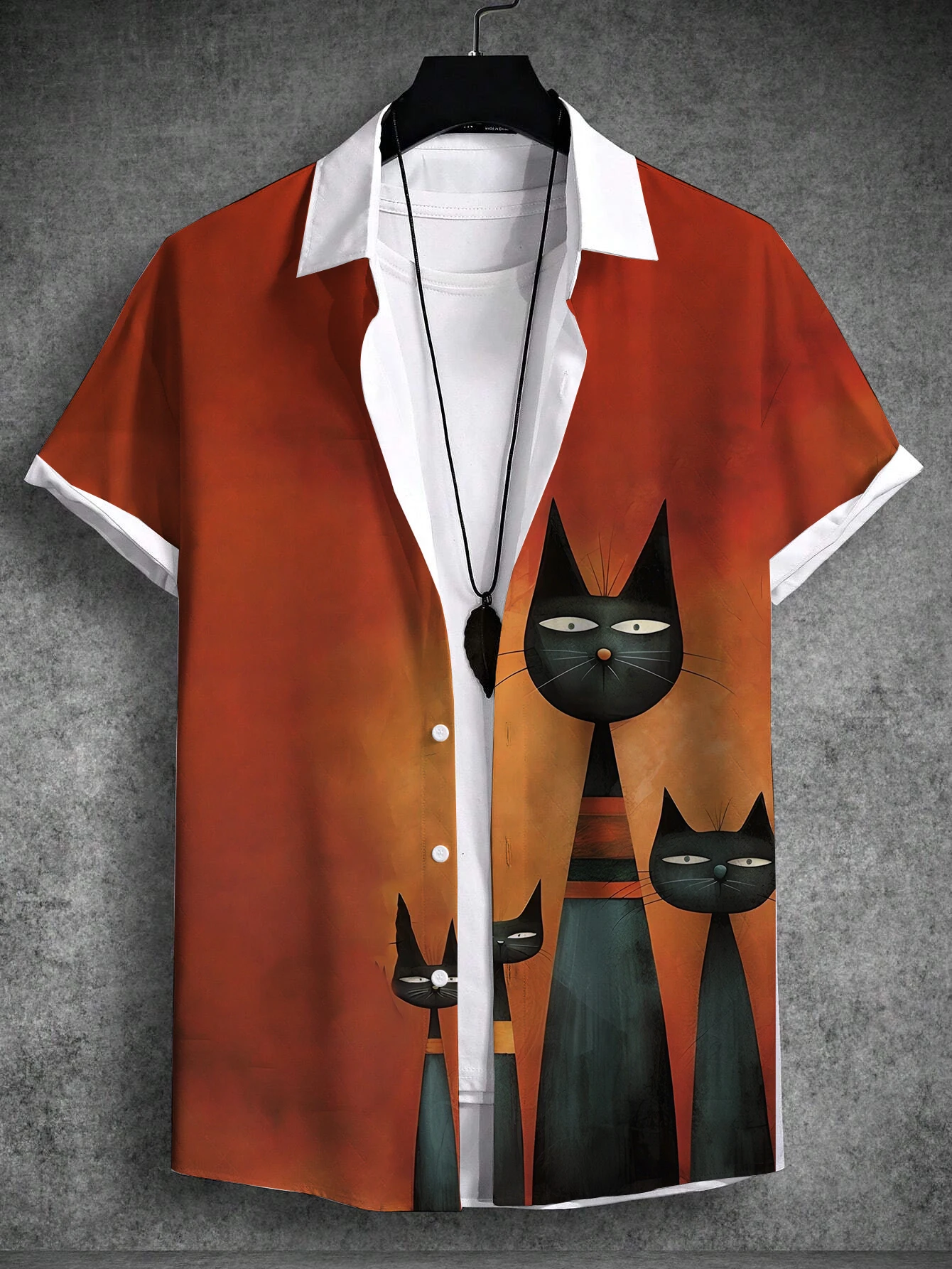 Camisas con estampado 3D de gato artístico para hombre, camisas sencillas de manga corta, ropa de calle hawaiana informal holgada, 2024