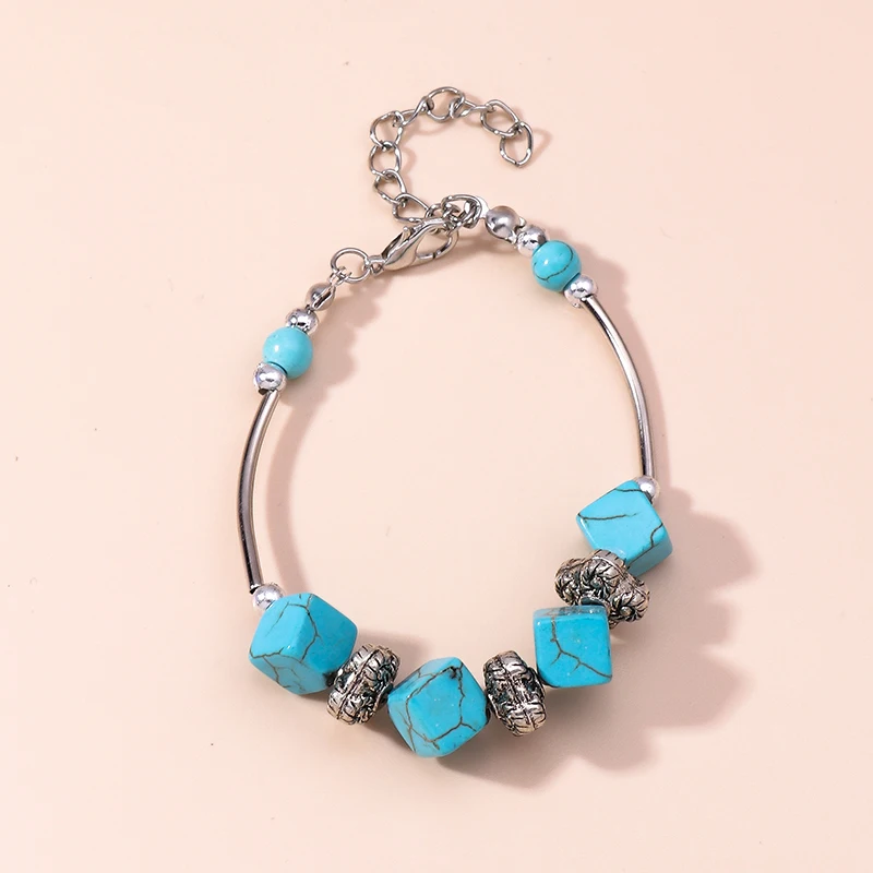 

Fashion Square Turquoise Bracelet for Women Handmade Stone Beads Bracelets & Bangles Girls Party Holiday Jewelry Gifts