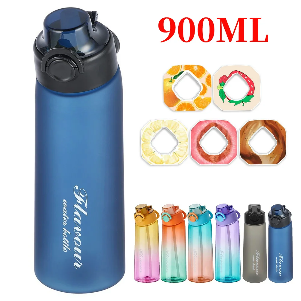 Flavored Water Bottle 900ML Sports Alr Up Drinking Bottle 5 Fruit Fragrance Pods Water Cup for Outdoor Sports Fitness