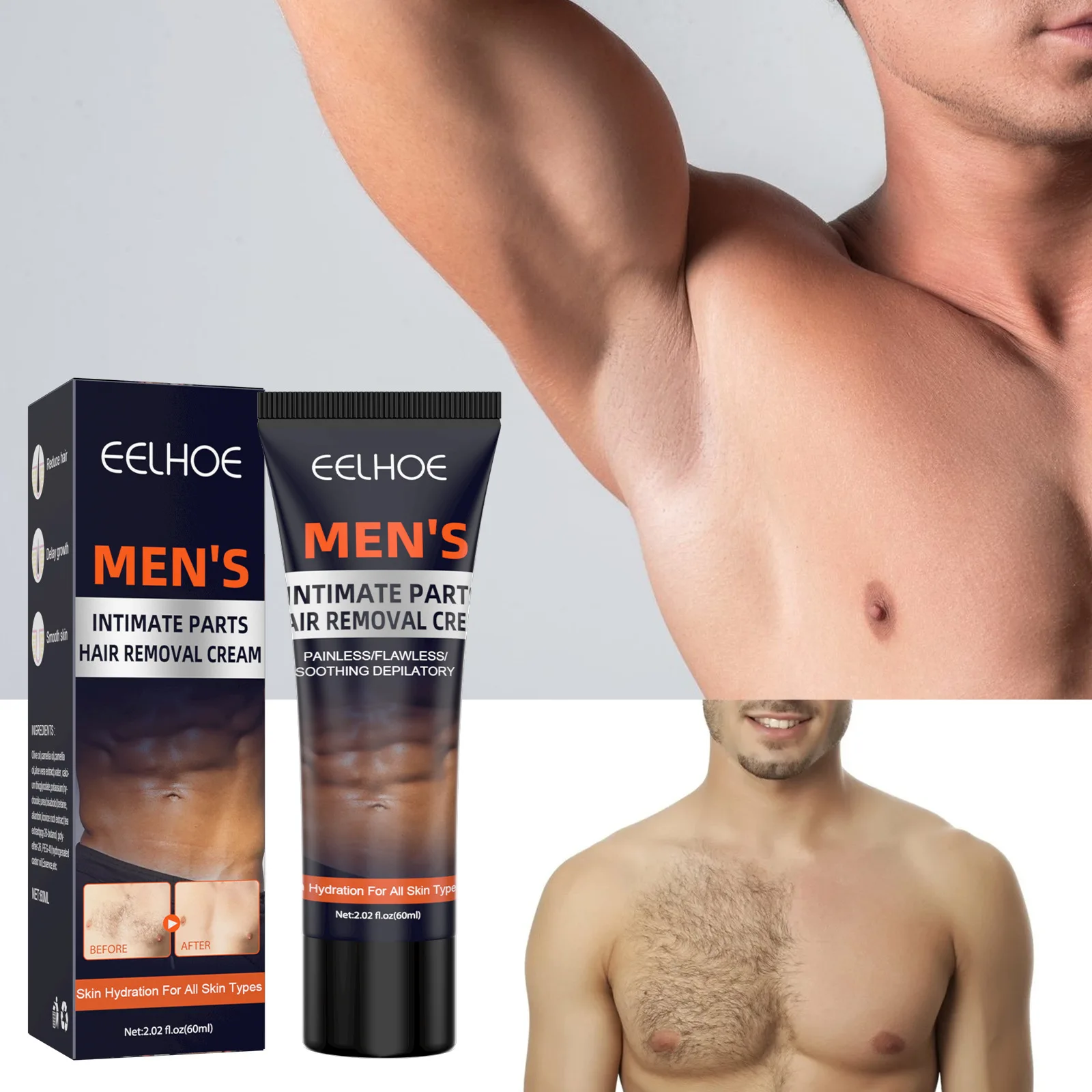 Gentle men\'s hair removal cream for chest and armpit hair removal, smooth removal of leg hair, and full body hair removal