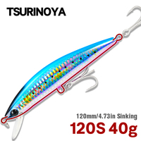 TSURINOYA 120S Sinking Minnow 12cm 40g DW37 Saltwater Hard Boat Fishing Lure Artificial Minnow Bait with Treble Hooks Wobblers