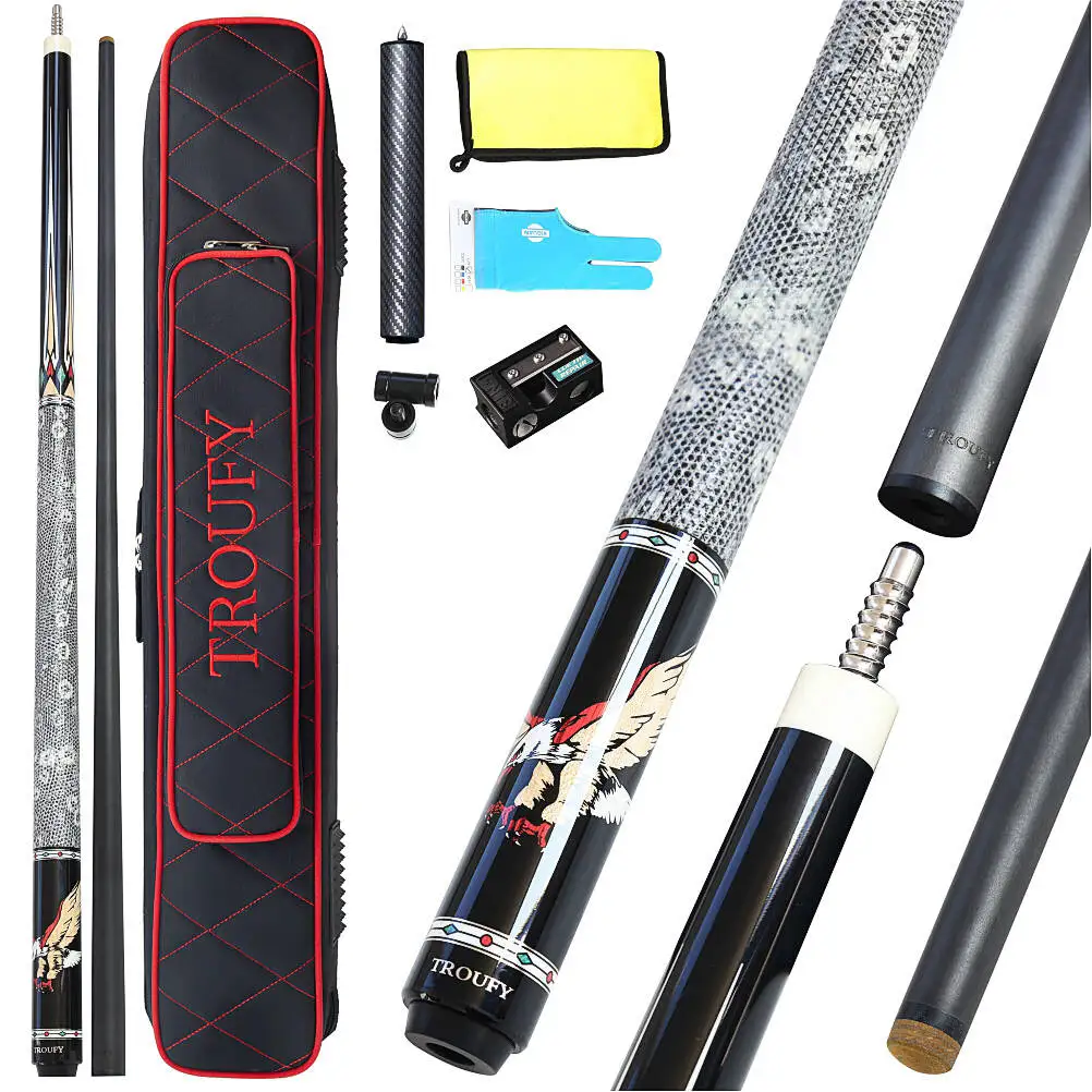 Billiards Cue Case Set Carbon Fiber Cue Stick With 7Holes Pool Cue Case(3Butts 4Shafts) 12.5mm Tip Size Pool Cue With Extension