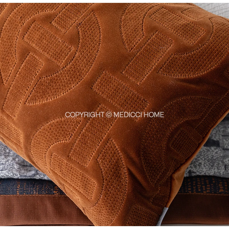 Medicci Home Cushion Cover Modern Luxury Thick Flannelette Velvet Oringnal Design Geometric Embroidery Accent Sofa Pillow Cases