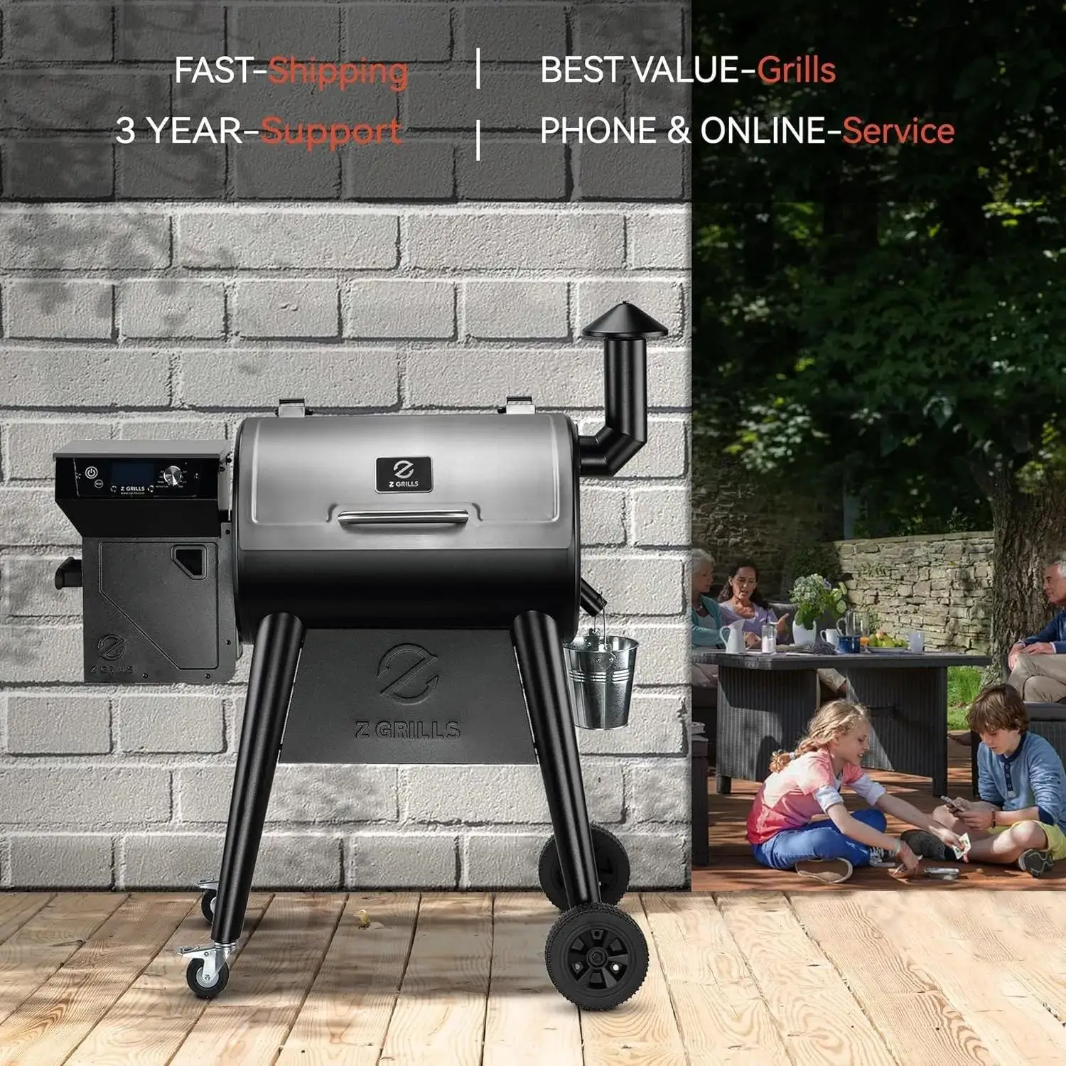 Newest Pellet Grill Smoker with PID 2.0 Controller, Meat Probes, Rain Cover, 450E