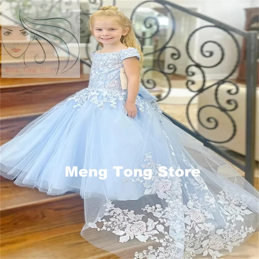 

Flower Girl Dresses Detachable train Fluffy Cute applique Beach Wedding Guests Party Princess Dress First Communion Children's