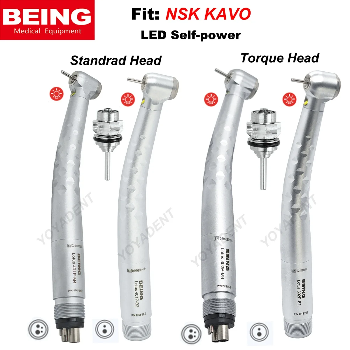 

BEING Dental Turbine LED Self-Power High Speed Handpiece Push Button Standrad/Torque Head 2/4 Holes Fit NSK KAVO