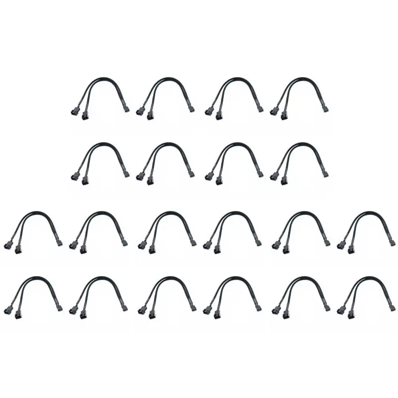 ABRI-20X 1 To 2 Way Braided Cable Y Splitter 3/4 Pin PWM Male Connector Fan Computer PC Fan Extension Adapter Cable