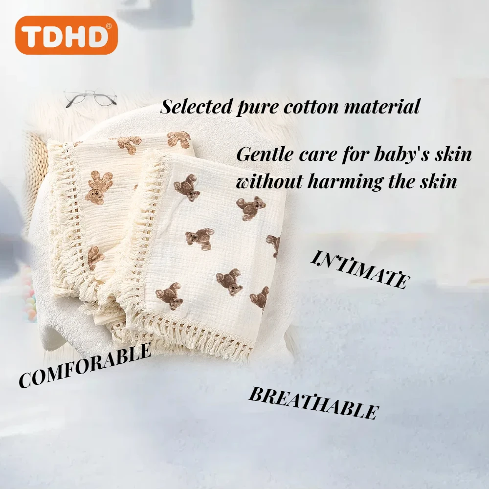 TDHD Cotton Muslin Swaddle Blankets for Newborn Baby Tassel Receiving Blanket New Born Swaddle Wrap Infant Sleeping Quilt Bed Co image 2