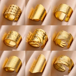 Fashion Gold Color Opening Ring For Women Men Chunky Wide Ring Hip Hop Punk Finger Rings Simple Boho Jewelry
