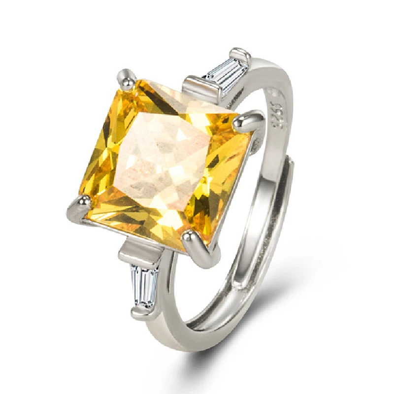 HuiSept Finger Ring for Women 925 Silver Jewelry Accessories with Citrine Zircon Gemstone Open Rings Wedding Promise Party Gift