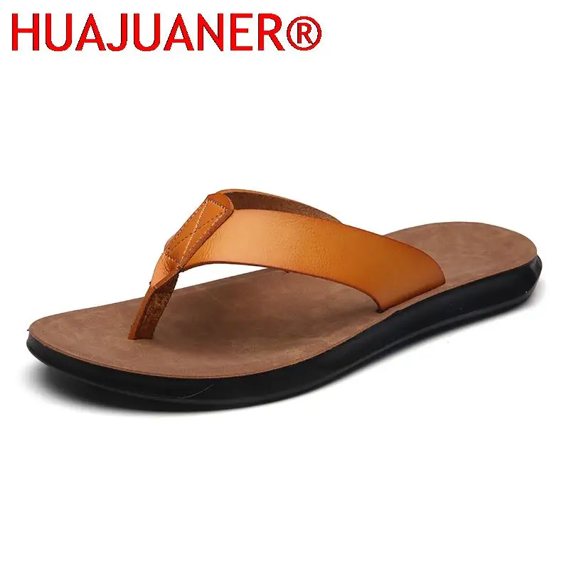 

Handmade Leather Slippers Summer Fashion Men Flip Flops Outdoor Slippers Breathable Comfortable Men Flip-Flops Big Size