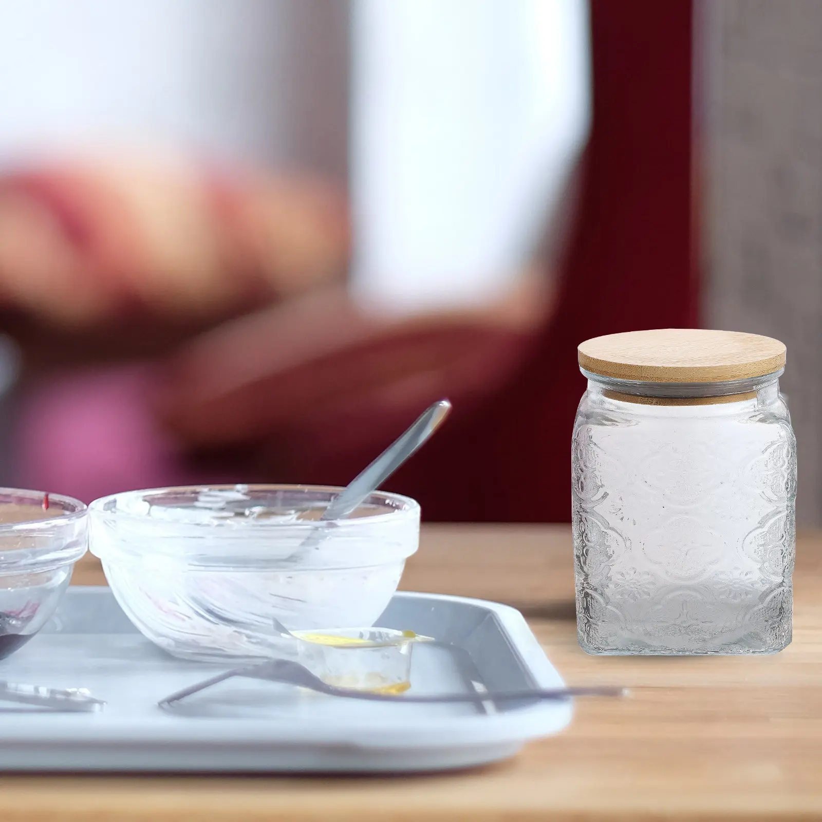 Glass Storage Jar Embossed Hawthorn Floral Design Airtight Sealed Canister Multipurpose Kitchen Container for Tea Coffee Sugar