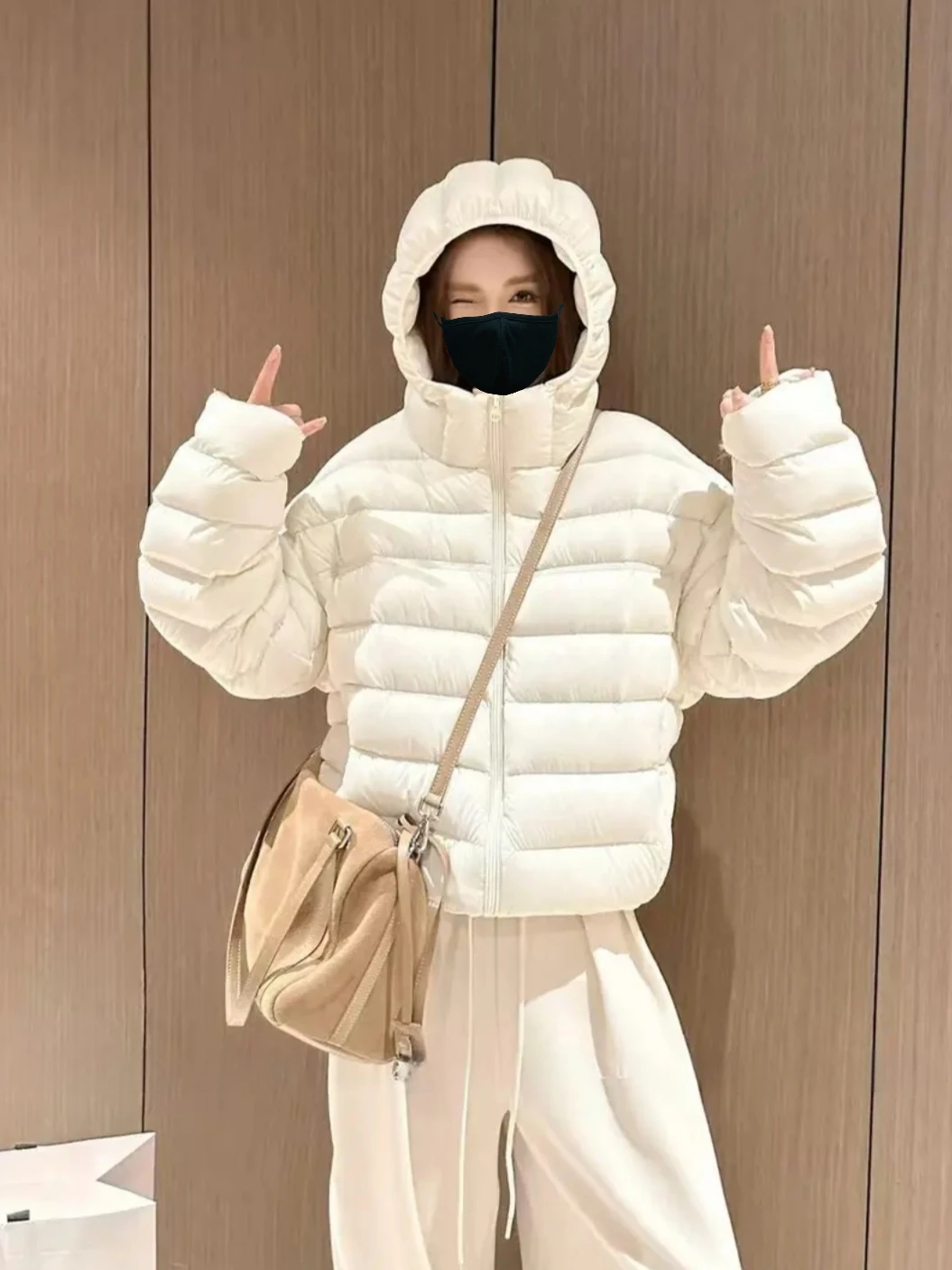 

Winter New Women's Light down Jacket 2026 Winter Short Puffer Coat White Duck Feather Warm Hooded Ribcage Style Compact Outer...