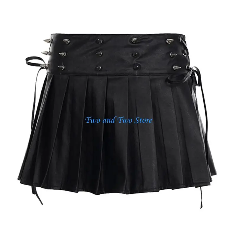 HX6F Weicher PU-Lederrock mit hoher Taille, lässiger eleganter Stil, Faltenrock, tägliches Outfit