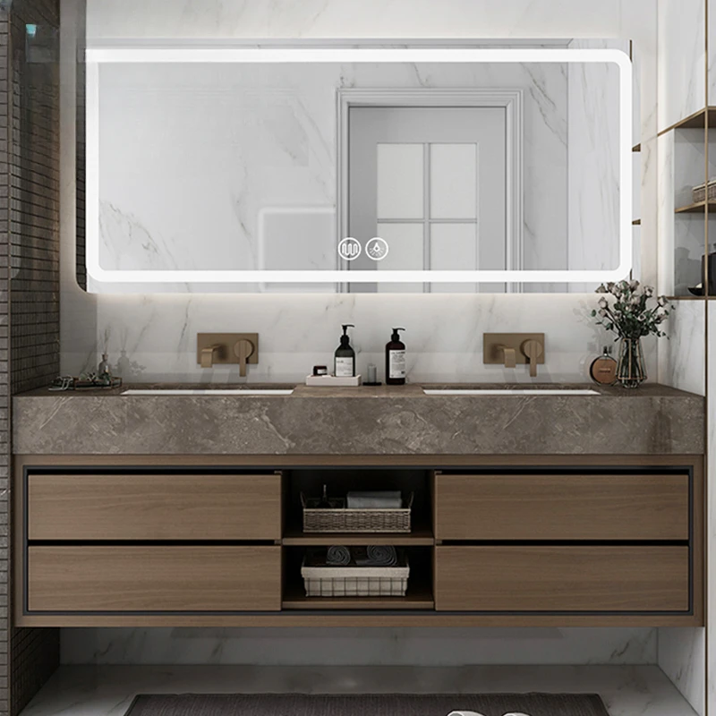 Solid wood bathroom cabinet, rock panel integrated basin, bathroom sink, face wash basin, Japanese modern